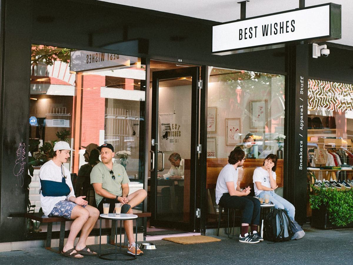 people sitting outside Best Wishes cafe in Fremantle