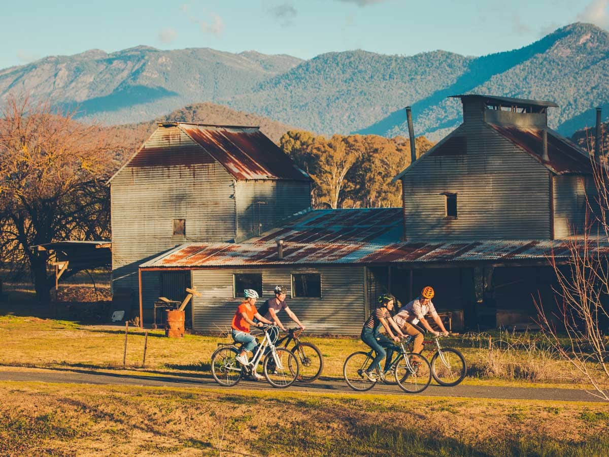 a group of bikers traversing the Murray rail trail