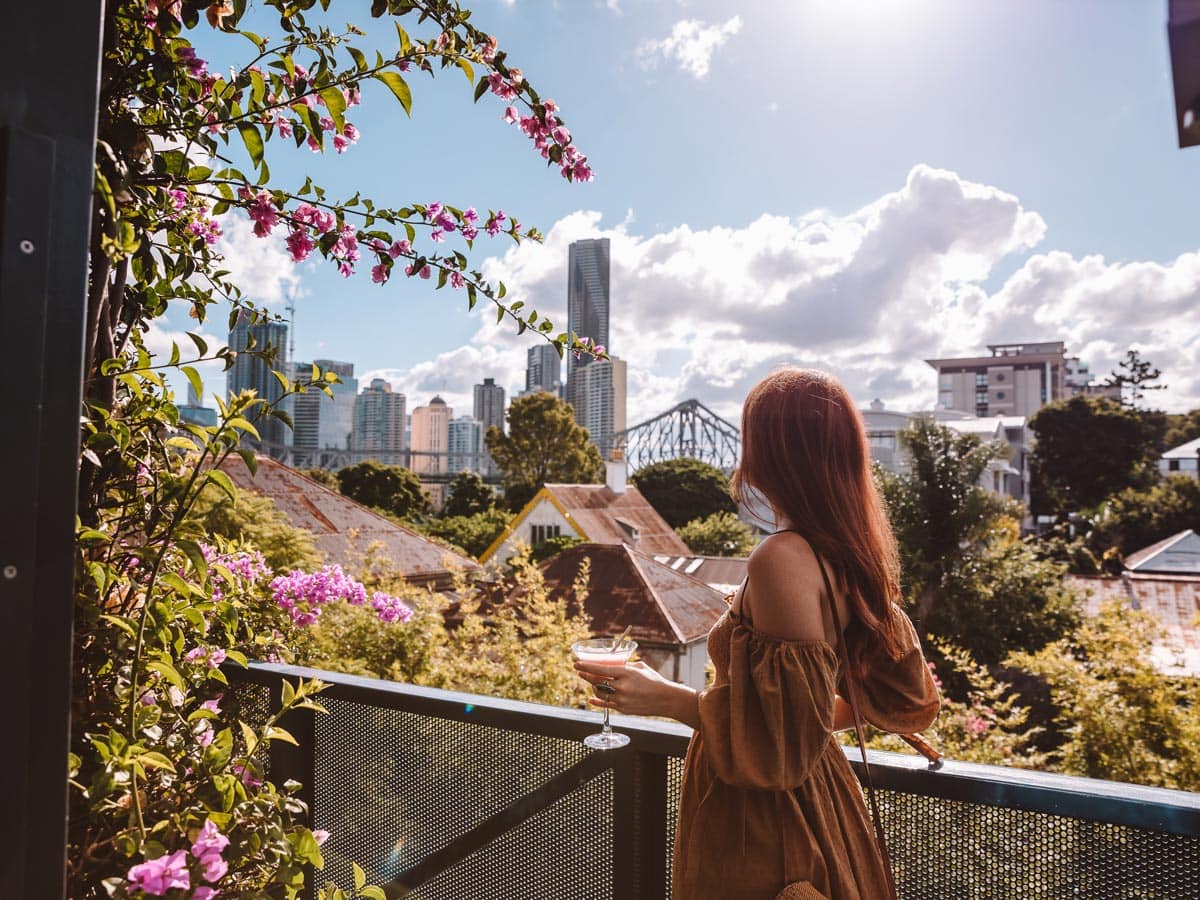 Woman drinking cocktail in Spicers Balfour Hotel in Brisbane