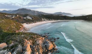 an aerial view of Squeaky Beach