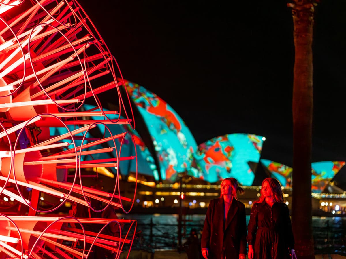 Friends explore Dandelion, Vivid Sydney 2023.