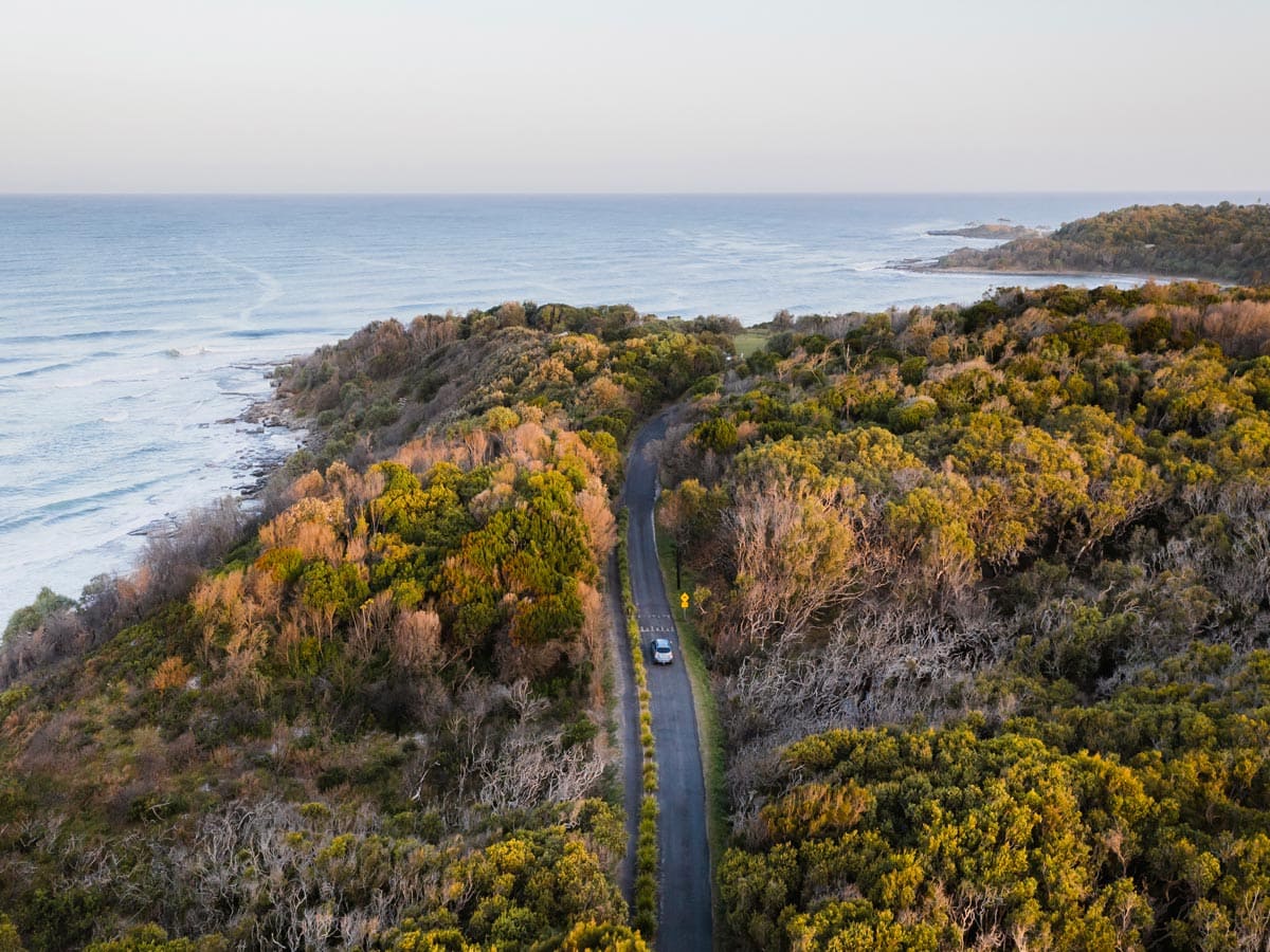 aerial shot of the Yamba Beach town